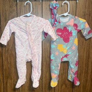 Baby girl 0/3 month sleeper set of 2 and matching headband